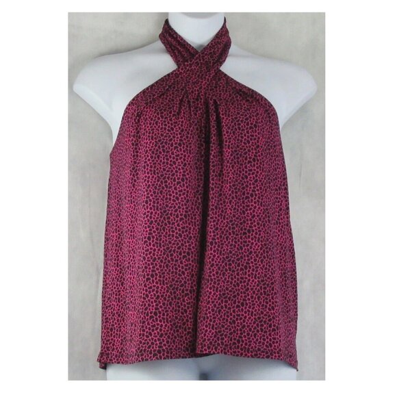 Michael Kors Women's Plus Size Sleeveless Halter Top, Pink Black Giraffe - Picture 4 of 6